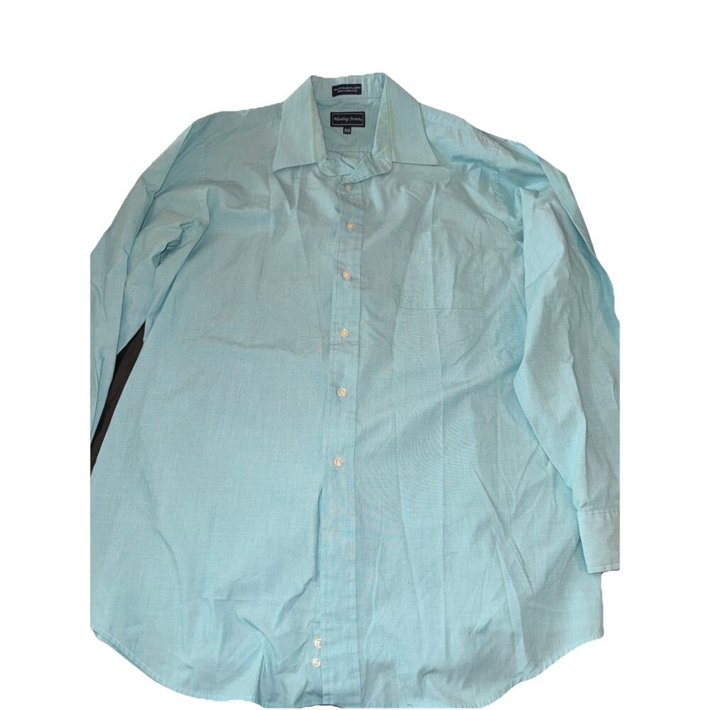 Preowned Mens Meeting Street Aqua Long Sleeved Dress Shirt 16 1/2. 34/35